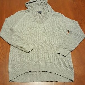 AE gray V neck sweater with hood